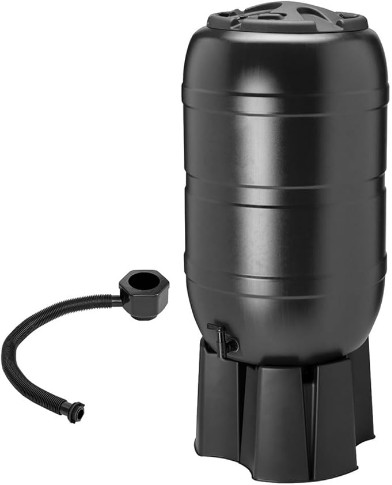 Charles Bentley Plastic Water Butt Set with Stand & Tap, 210L, Black